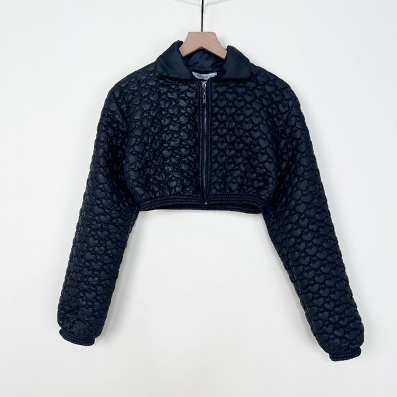 My Mum Made It Quilted Heart Puffer Jacket Coat Cropped Winter Fall Crop Bomber - Picture 6 of 6